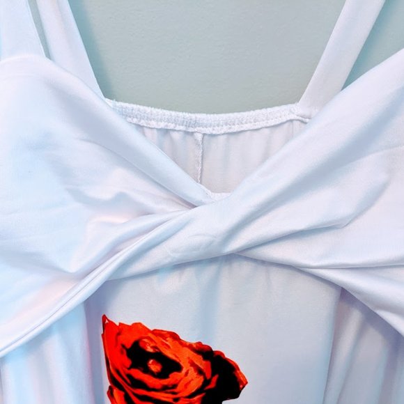 White Babydoll Red Rose Graphic Print Tank Top 2XL - Picture 3 of 7